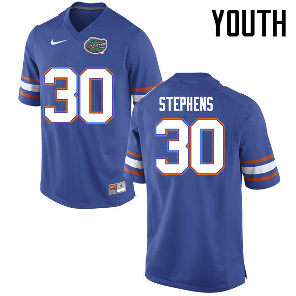 Youth Florida Gators #30 Garrett Stephens College Football Jerseys Sale-Blue - Click Image to Close
